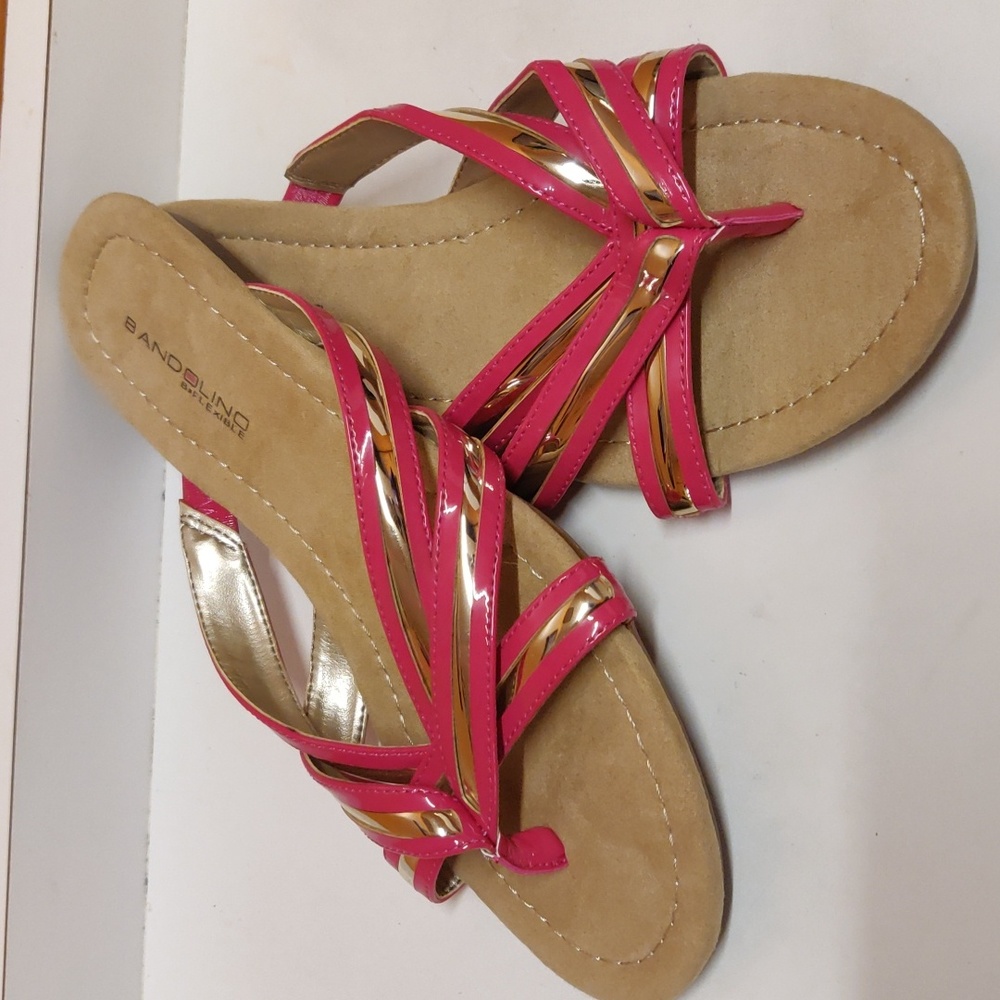 Pink & Gold B*Flexible Bandolino Sandals With Slight Wedge Heel
